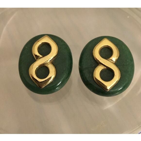 Vintage KAI-YIN LO Sterling Silver Vermeil Jade Infinity Earrings Clip KYLO - Picture 1 of 4
